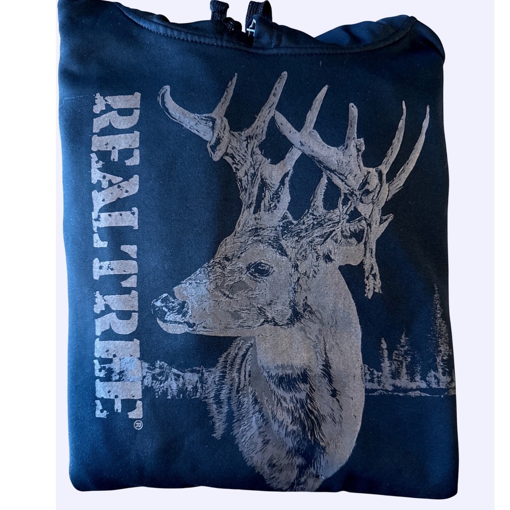 Buckhorn River Realtree Mens Hoodie Black Deer Graphic Camo Lined Sweatshirt L - Picture 4 of 4